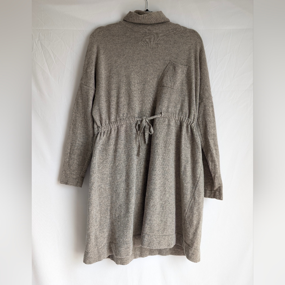 Oversized Turtleneck Sweater Dress Taupe Wool Blend Lagenlook Tunic L